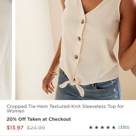 Cropped Tie-Hem Textured-Knit Sleeveless Top - Picture 2 of 3